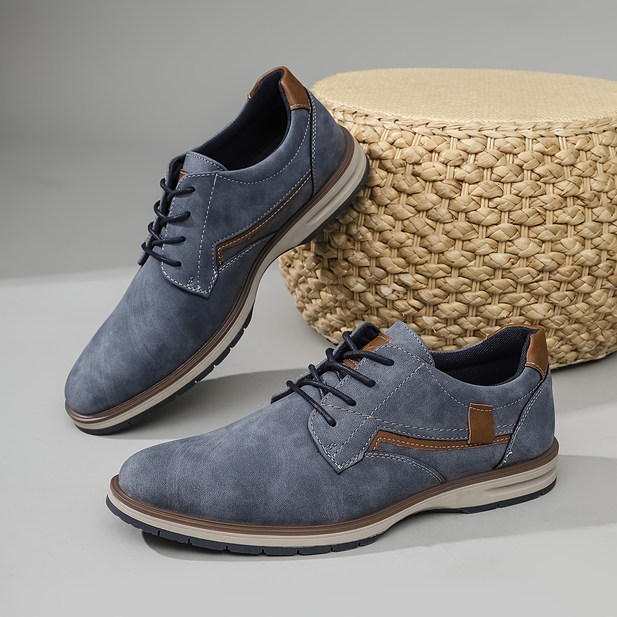 mens stylish versatile british casual shoes solid color lace up