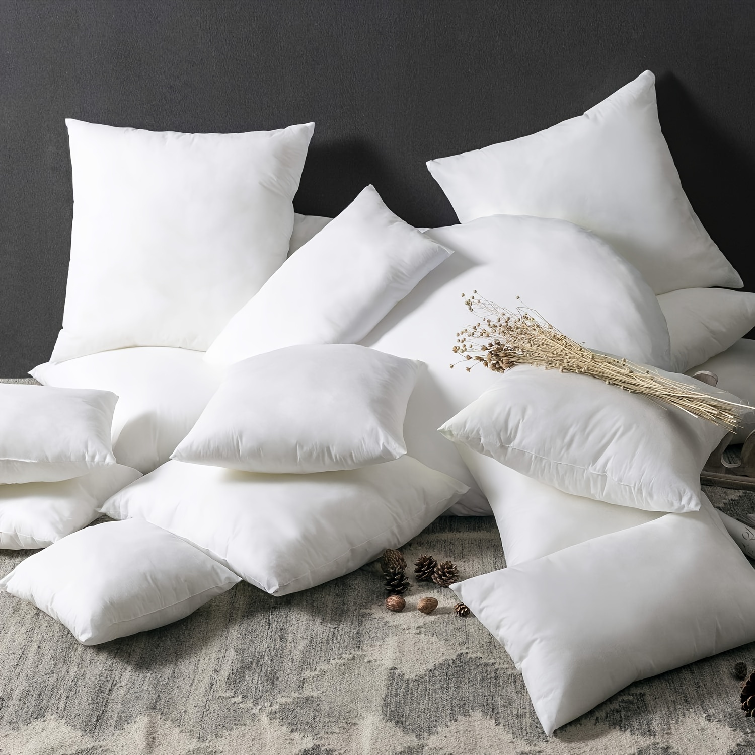 4 pack   classic white pillow inserts 18x18 inches 45x45cm polyester filling zippered cushion covers for bed and couch   fade resistant hand wash only indoor decorative pillows