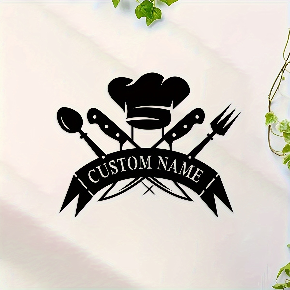 

Custom Chef Name Metal Wall Art Sign - Vintage Decorative Chef Hat Design With Utensils - Personalized Kitchen Wall Hanging Plaque, Multipurpose, Wall Mount, No Electricity Needed