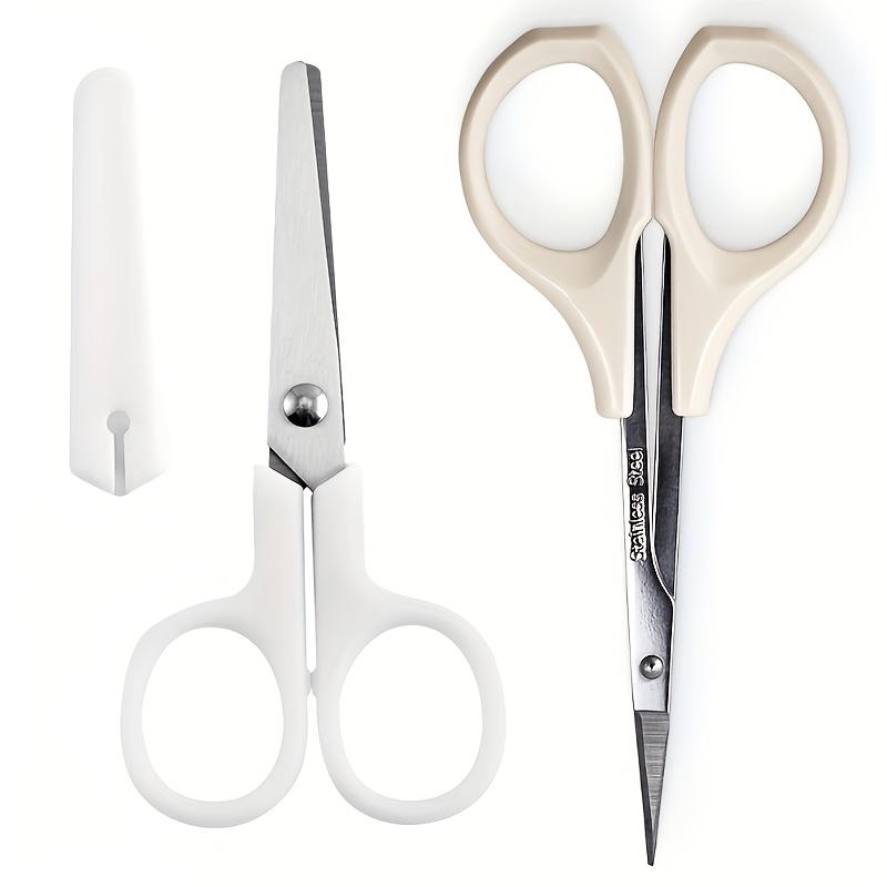 TEMU 3pcs Office Scissors Set (2 Office Scissors + 1 Small White Scissors Protective Cover), Portable Mini White Stainless Steel Scissors Ideal Gift