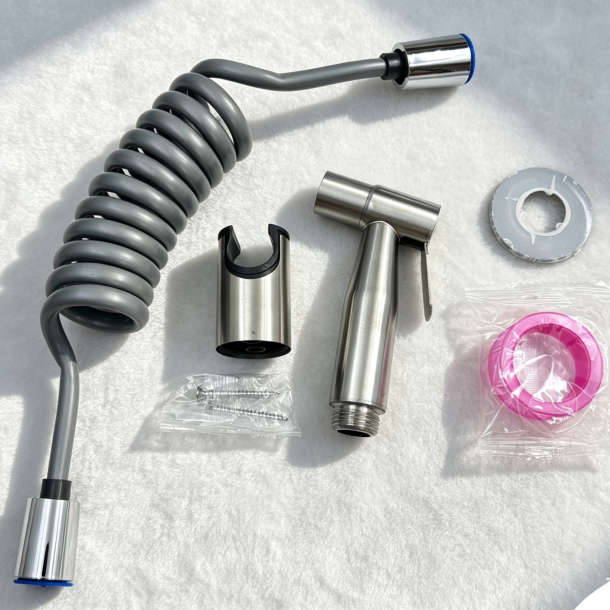 TEMU 6pcs Hand-held Bidet Sprayer Kit, Stainless Steel High-pressure Self-cleaning Sprayer, Multi-functional Bathroom Accessory For Toilet & Bathroom