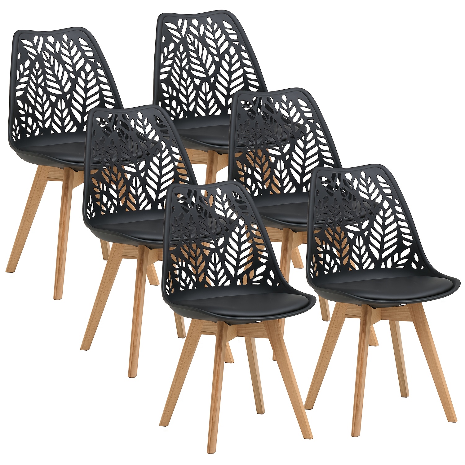 Image of Egoonm Set Of 6 Modern Dining Chair Set, Ergonomic Kitchen Hollow Chair With Sturdy Wooden Legs & Easy To Clean, Side Chairs For Kitchen & Restaurant