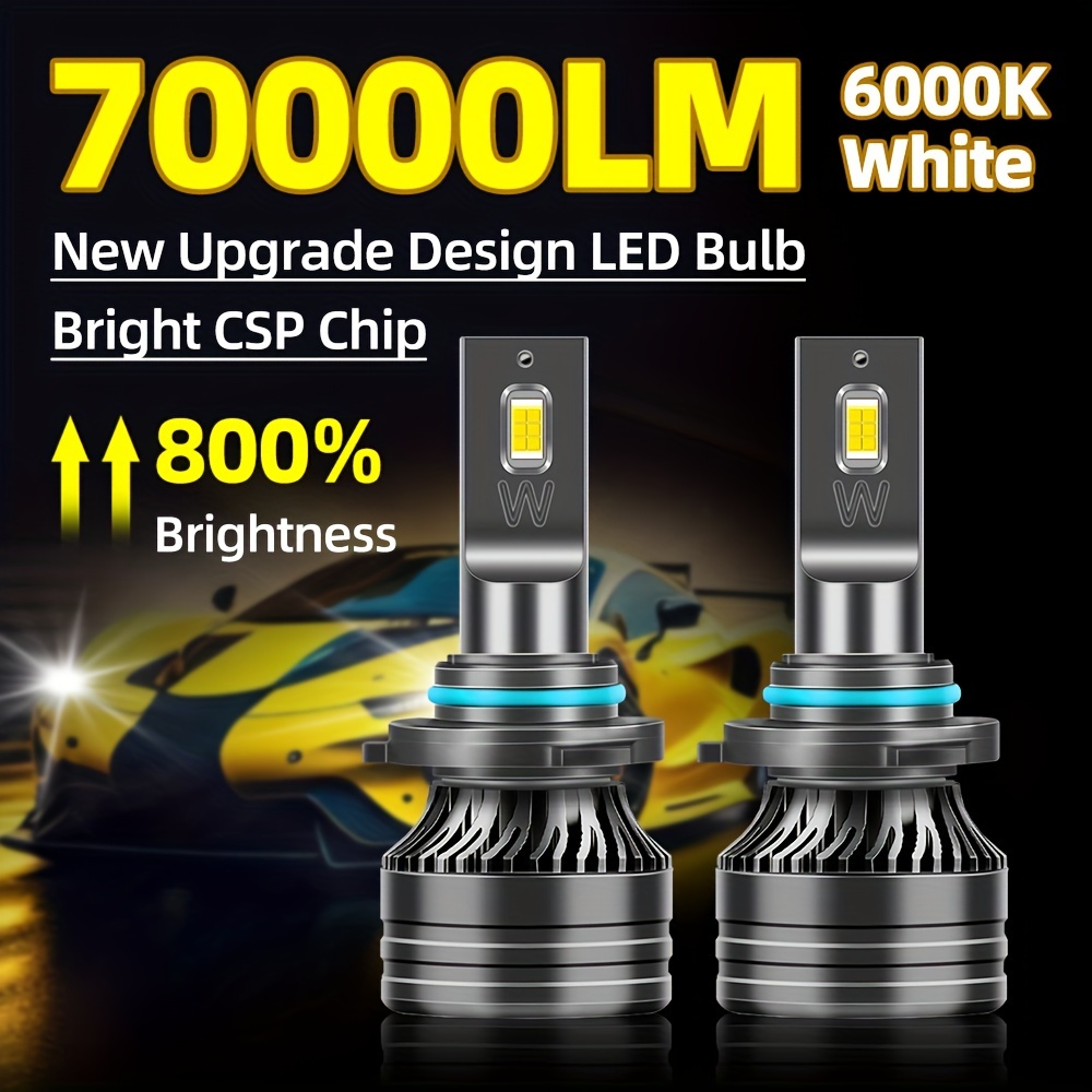 

2pcs 12v Led Car Headlight 9005/hb3 9006/hb4 H11 H4 H7 H1 Bulbs, 70000lm 6000k White Lamp Bright Csp Chip New Upgraded Design Led Plug-n-play Bulbs