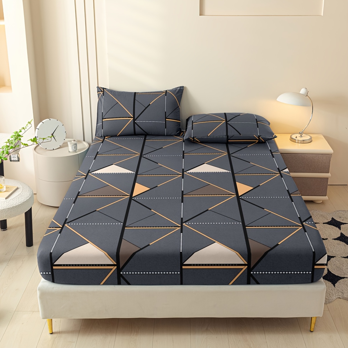 E-shop 3-teiliges Set 100% Polyester Bedruckt. Schlafzimmer, Zuhause, Hotel. Weiche und bequeme Bettwäsche (1 Spannbettlaken und 2 Kissenbezüge,