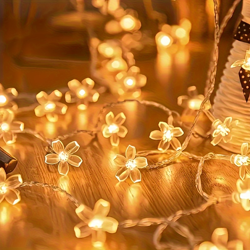 cherry   fairy lights 1 string battery operated yellow flower     plastic for home garden wedding holiday christmas party outdoor camping decor switch control no remote   Product details 3