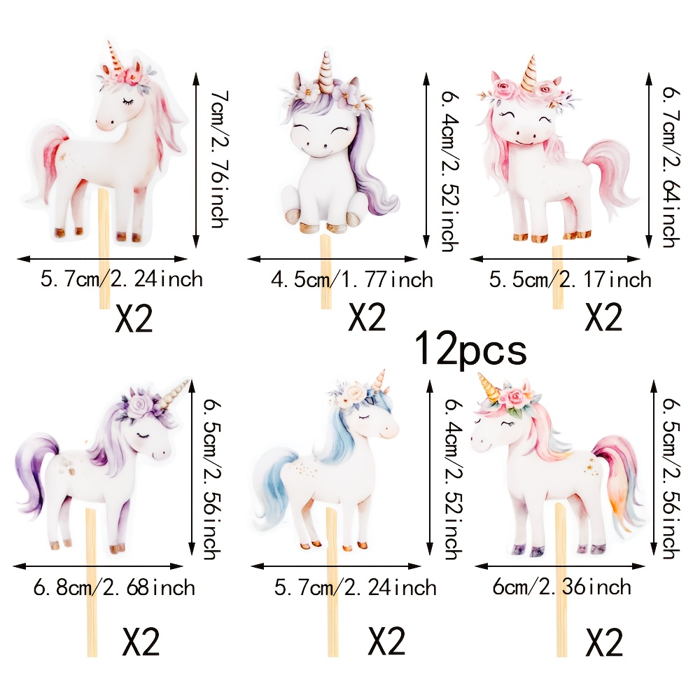 Image of 12 Unicorn Birthday Decorations, Unicorn Cupcake Decorations, Colorful Unicorn Birthday Decorations, Birthday Party Decorations