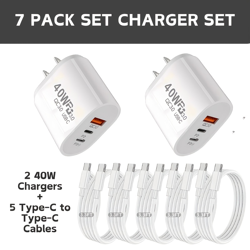 juego de 7 piezas cargador coremovement 2 de 40w usb c, adaptador de pared de puerto pd+qc 3.0 más 5 cables tipo-c a tipo-c Detalles del producto 4