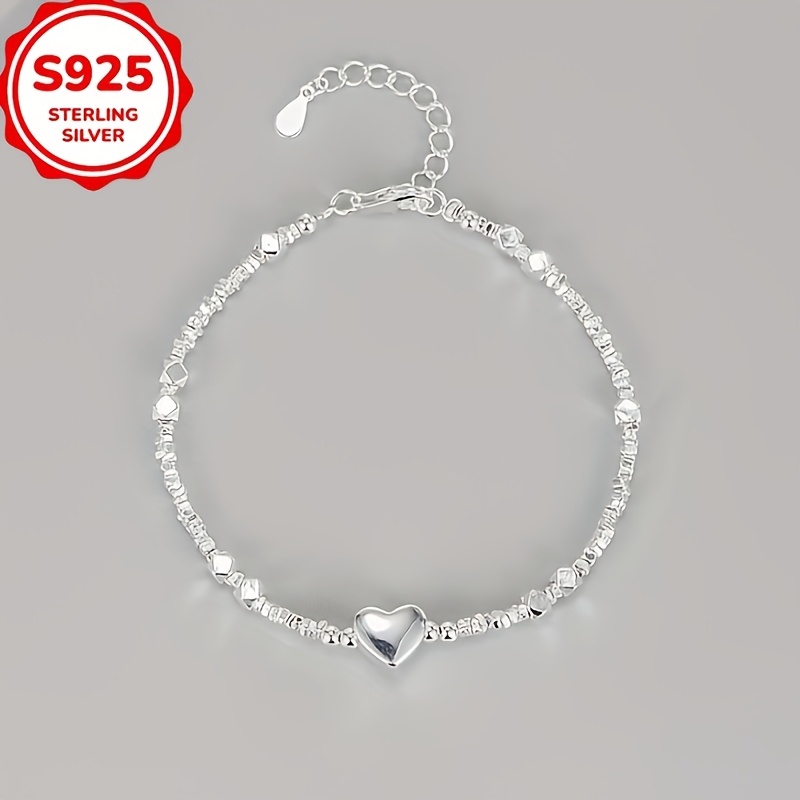 TEMU S925 Pure Silver Ins Silver Bracelet For Women, Handmade Beaded Broken Silver Jewelry 5.7g/ 0.20oz