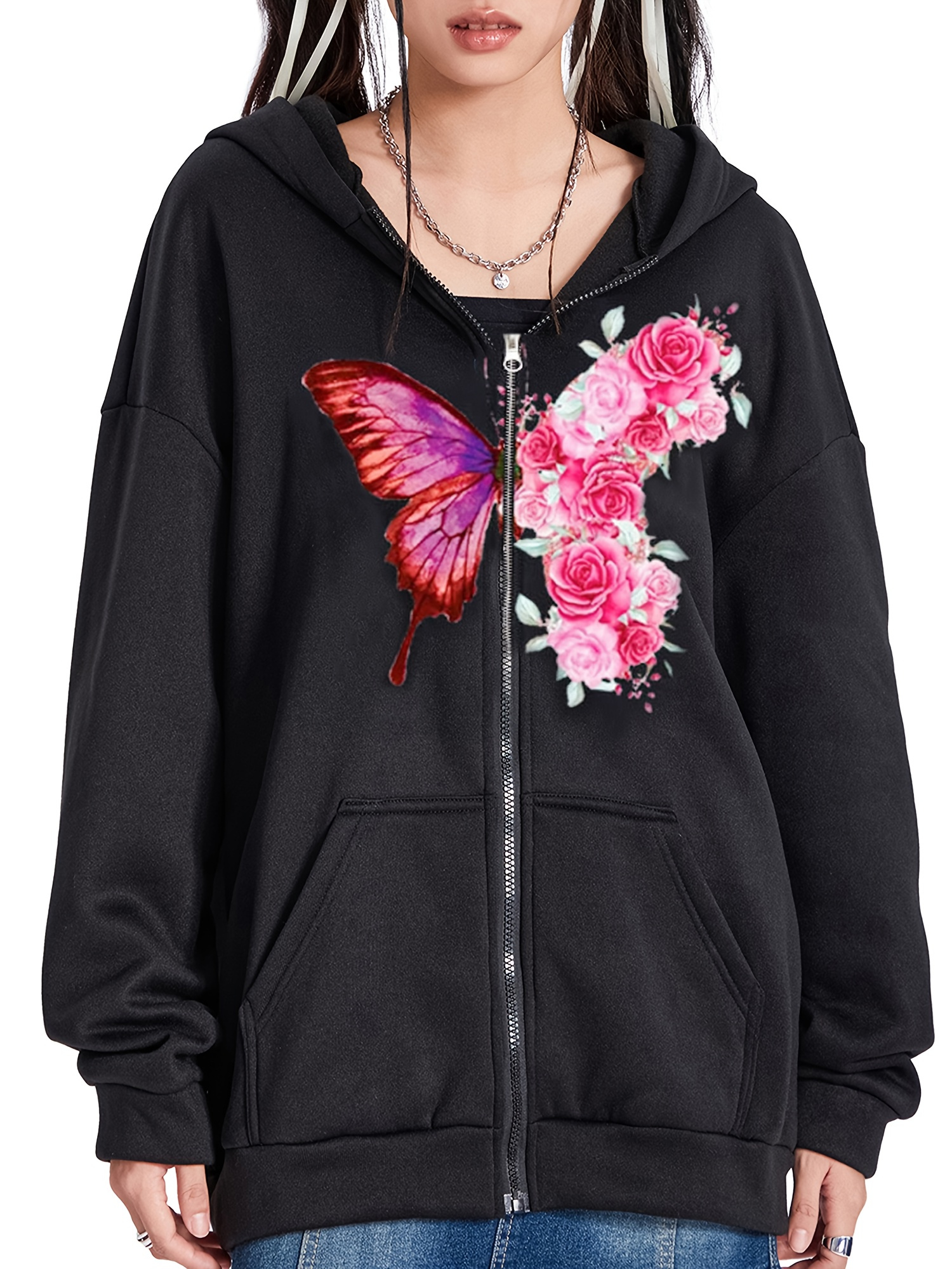 women's y2k zip hoodie oversized graphic print - Temu
