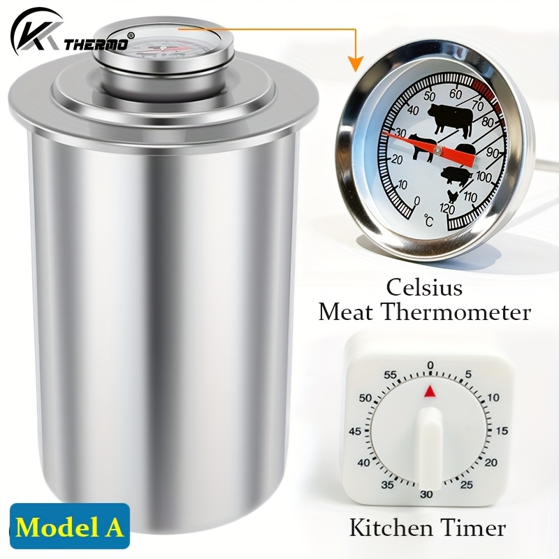 1 Set, Maker Meat Press Tool Set Includes Timer And / Meat Thermometer For Making Meat Lunch Maker Homemade Lunch, Stainless Steel Meat Press Cookers, Mechanical Kitchen Timer, No Batteries Needed