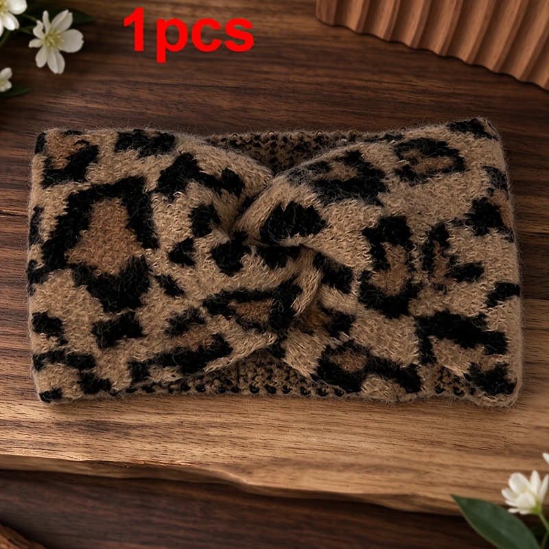 TEMU 1pc Temperament Retro Leopard Print Cross Headband Breathable White Hair Cover Lightweight Elastic Headband Yoga Sports Headband Warm Headwear