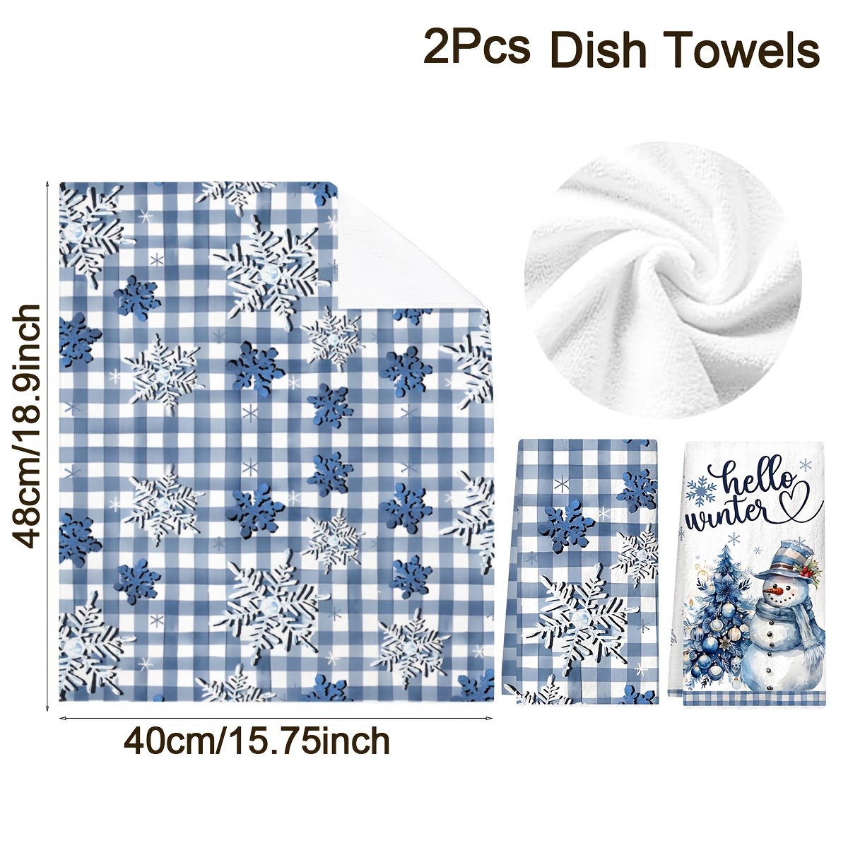 TEMU 2/4pcs Hello Winter Chiffons de Cuisine Blanc Motif de Neige Absorbant Polyester Durable Chiffons de Cuisine Décor de Ferme Cadeaux de Pendaison