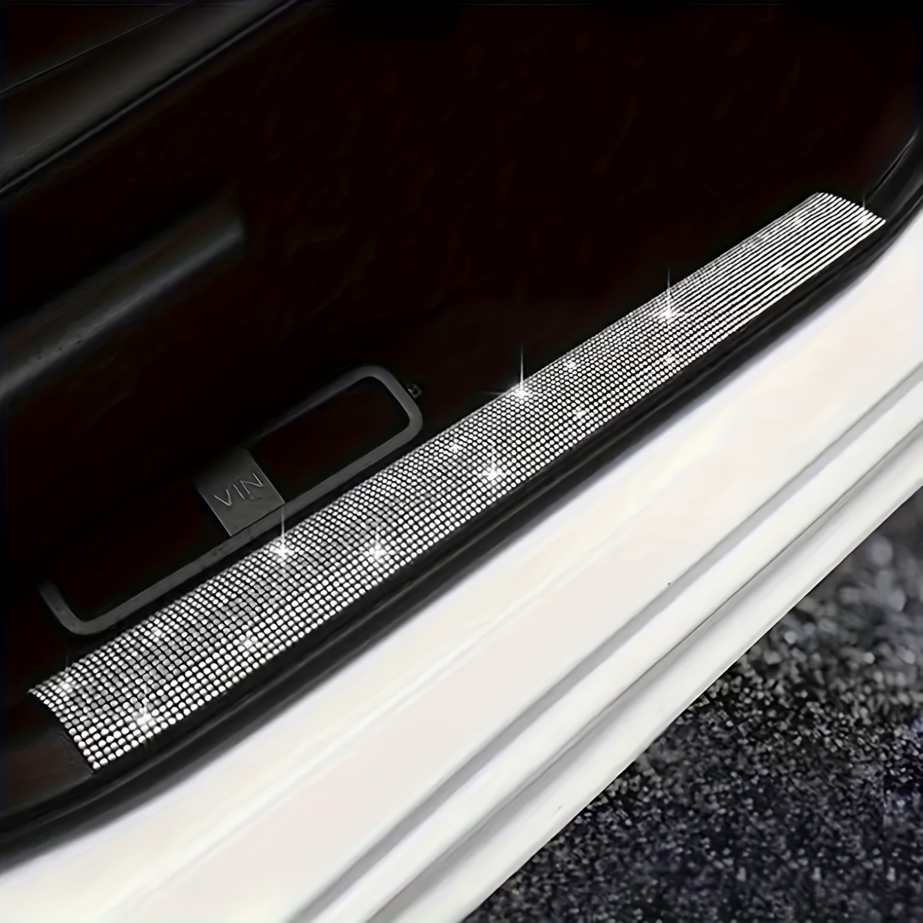 Image of 1pc Door Sill Protector, Pet Material, Anti-scratch Rhinestone Strip, Vehicle Door Frame Protection, , Car Door Protector