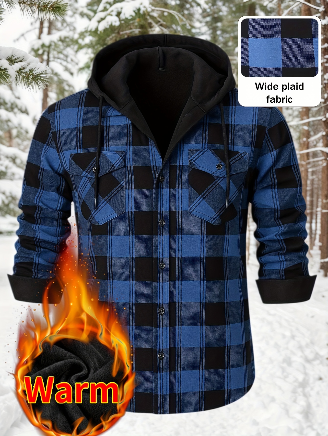 Thermisch werkschort met capuchon voor heren - Heavy-duty fleece gevoerde winterjas met ruitpatroon, volledige ritssluiting aan de voorkant, lange mouwen, overhemdjasje met knoopsluiting voor boerderij, bouw, buiten - Dik geïsoleerd laagstuk (s-3xl) - Ideaal voor Col