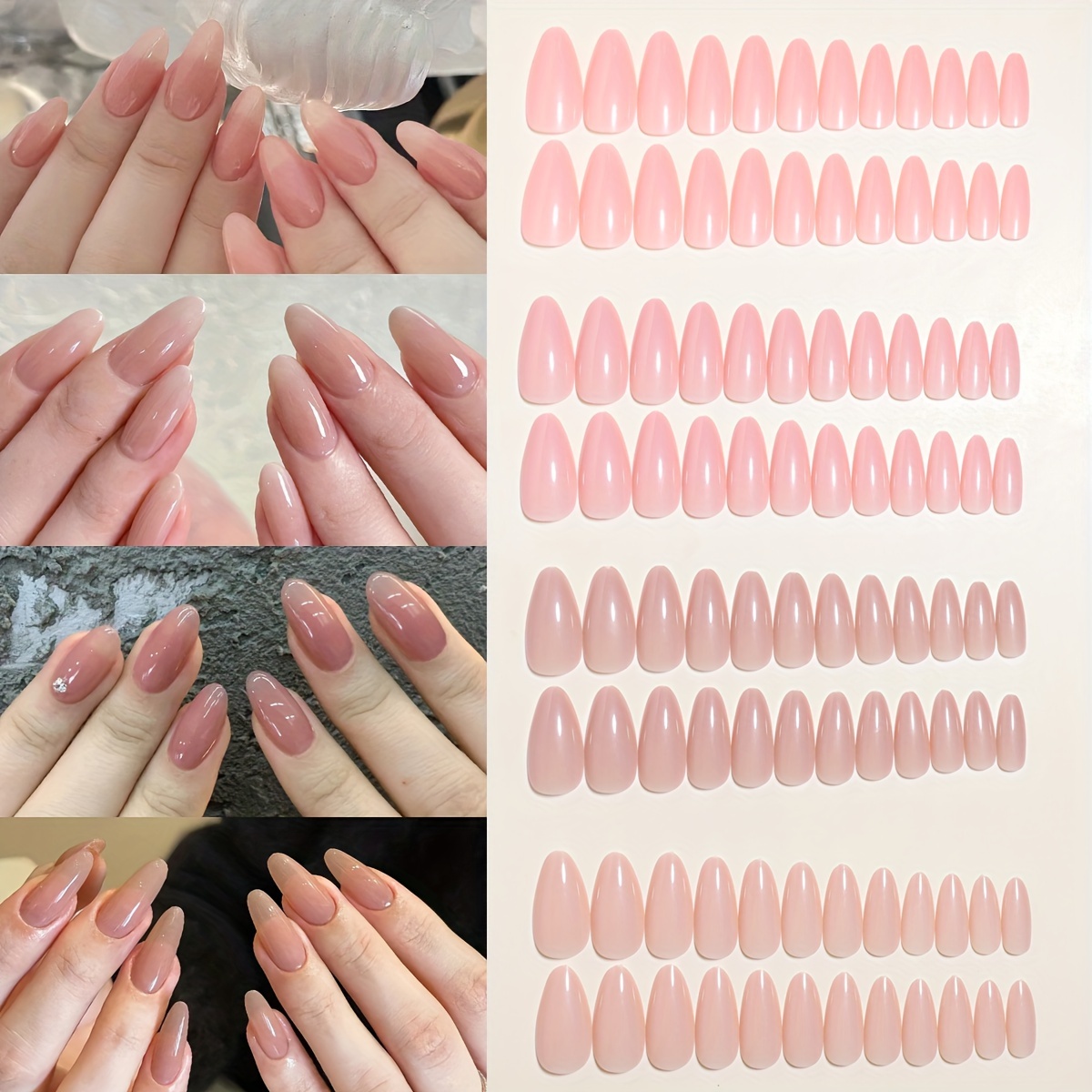 

96pc Boxed Set Nude Translucent Glossy Almond Shaped False Nails, Artificial Nail Tips For Manicure