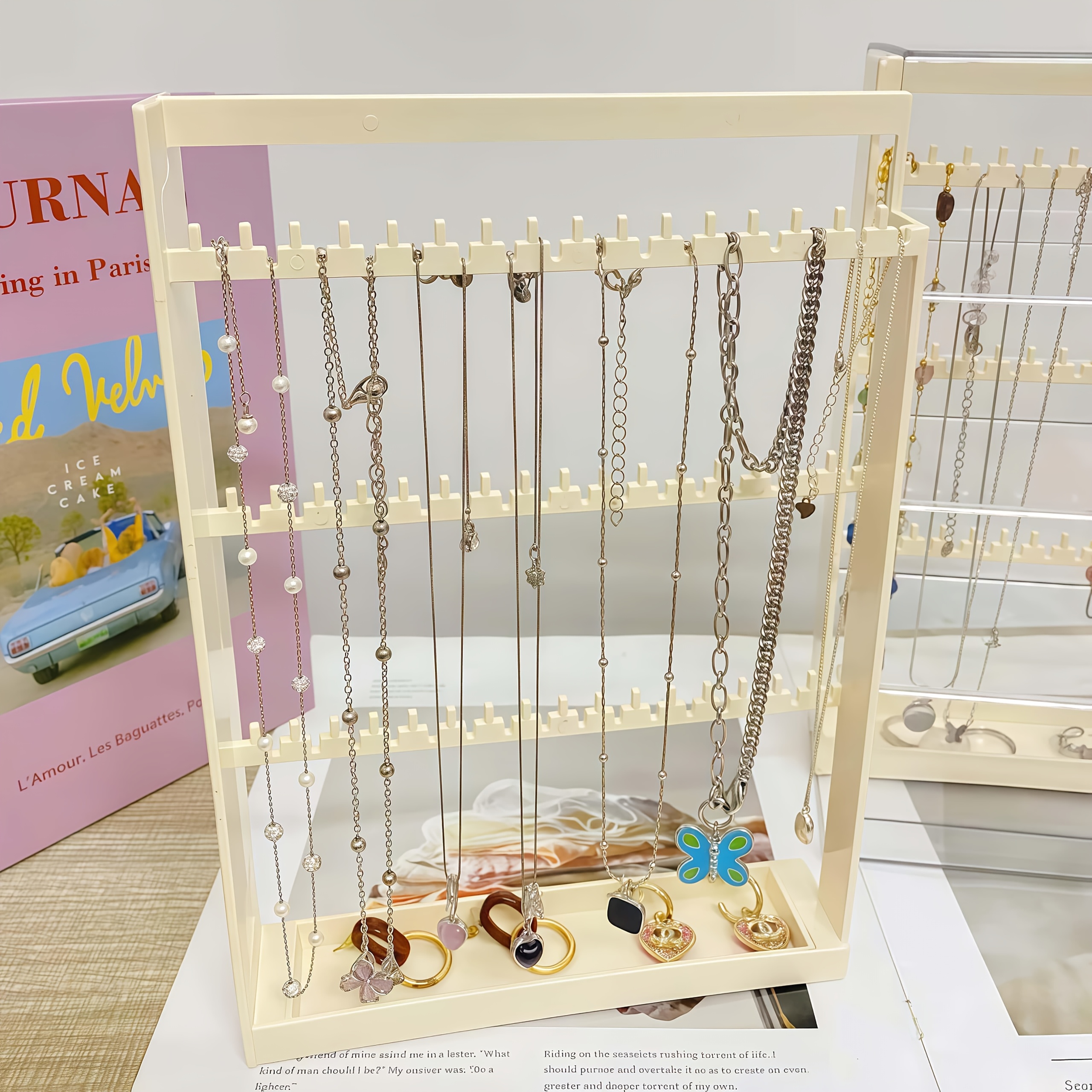 1pc jewelry storage box with pull out display shelves keychain hooks durable plastic organizer for bracelets necklaces earrings bedroom bathroom holiday gifts back to school supplies Product details 8