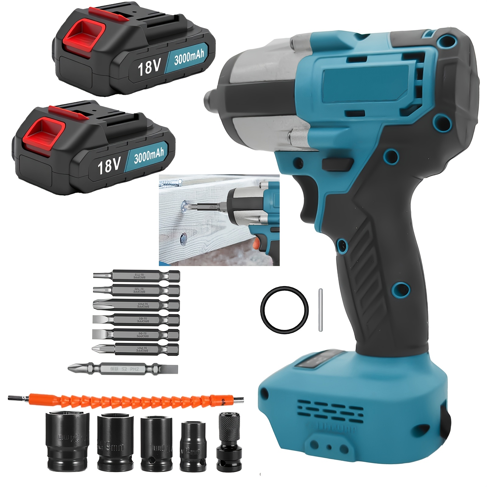 Image of 400w Cordless Impact Wrench Set For Makita 18v 2x 3.0ah Battery, Electric Impact Wrench Driver 420nm High Torque For Car Tires, Diy Manufacturing Repair