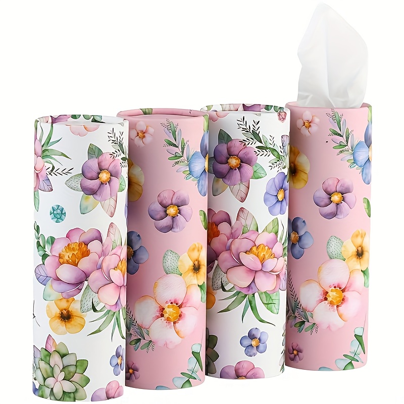 TEMU Car Tissues Holder With Facial Tissues - 4 Pk - Travel Tissue Tubes Box Container For Car Cup Holder Car Tissues Cylinder (pink)
