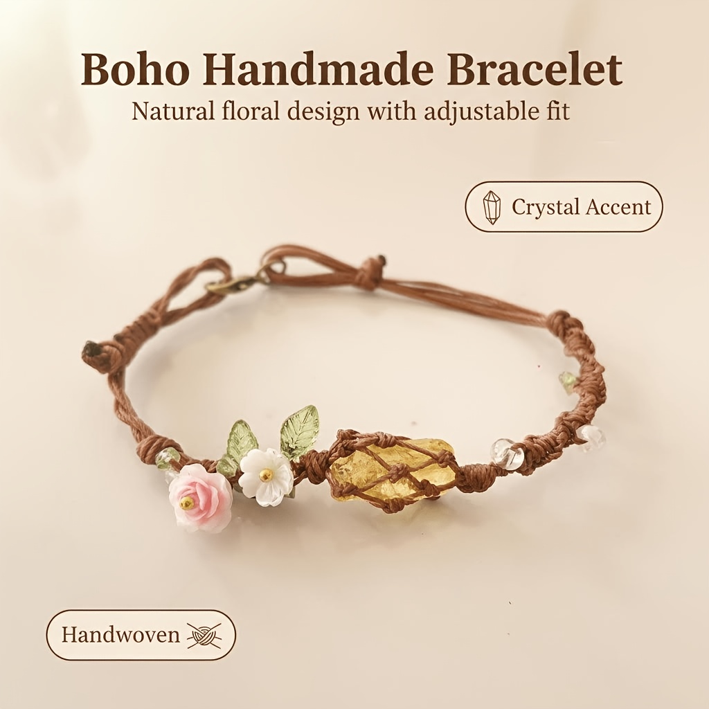 Natural Yellow Crystal Floral Boho Bracelet