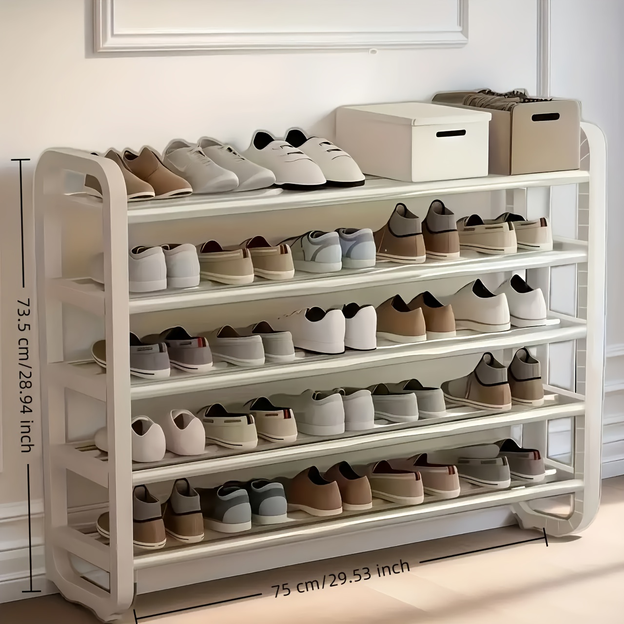 TEMU 1pc Heavy-duty Stainless Shoe Rack Suitable For Home, Large-capacity Curved Floor-standing Shoe Cabinet With Multi-tier Shelves, Narrow