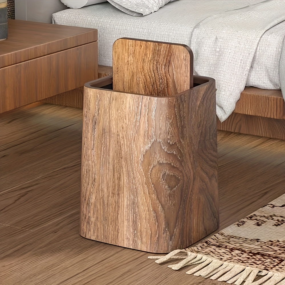 2025 new retro imitation wood grain trash can household tea table tea room living room kitchen toilet large capacity paper basket plastic bucket advanced sense square large size with lid 0