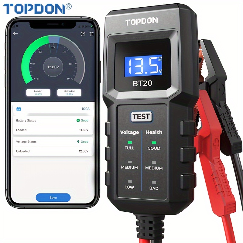 

Topdon Bt20 Battery Tester, 12v Digital Alternator Tester, Cranking&charging Test Via App, Budget Car Battery & Checker For Car Truck Atv Boat