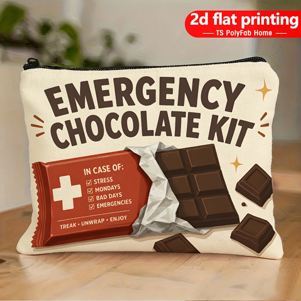 TEMU 2D Platte Print, Nood Chocolad Set Toiletartikelen Tas/Cosmetische Tas, Ritssluiting, Geschikt voor Zowel Mannen Als Vrouwen, Multifunctionele