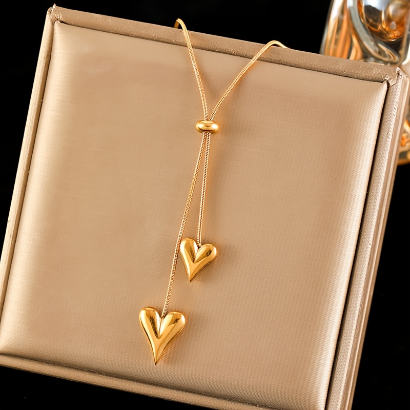TEMU 1pc GANEMLY Collier avec Pendentif Cœur en Acier Inoxydable - Plaqué Or 18K, Résistant à la Rouille, Design Minimaliste Élégant, Parfait pour le