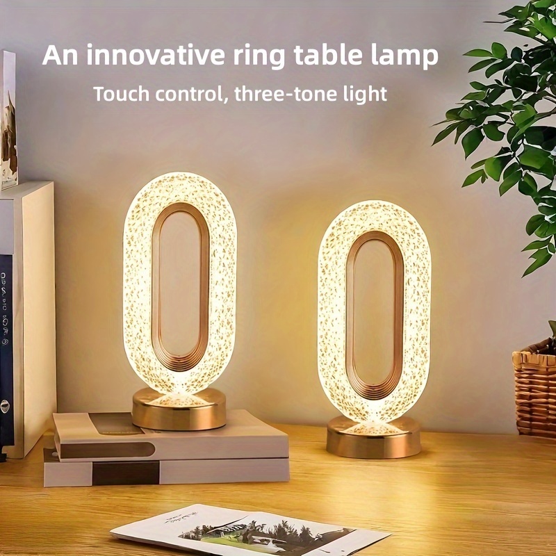 

2-pack -controlled Ring Table Lamps, Adjustable Brightness, Plastic Countertop Night Light For Rooms, Rechargeable Lithium Battery, No Laser, Cord Included