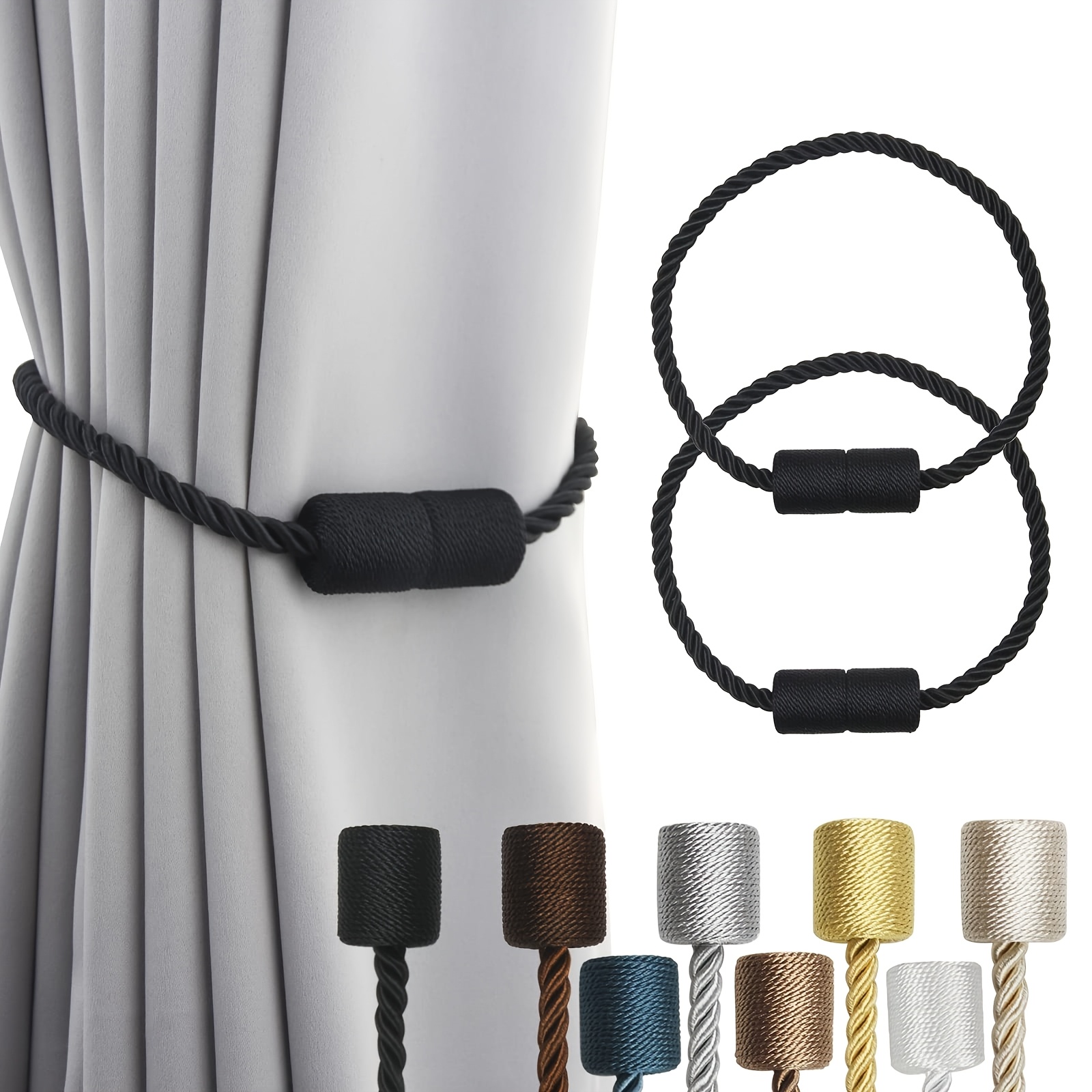 

2pcs Modern Magnetic Holdbacks, Elegant Decorative Rope Ties For Window Treatments, Strong Magnet, , Material