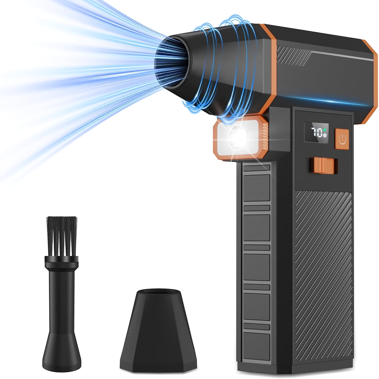 Image of Powerful Blower Fan With Range Of 1000 To 150000 Rpm, Featuring A Convenient 10-speed Setting, Electric Turbine Design, Led Lighting, A Brushless Motor, And A Built-in 8000mah Usb Rechargeable Battery