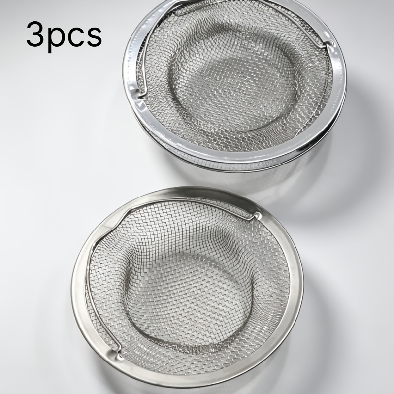 TEMU Juego de 3 coladores de fregadero con , diseño de malla inoxidable, cubierta de filtro de desagüe universal para cocina y baño, atrapa de comida