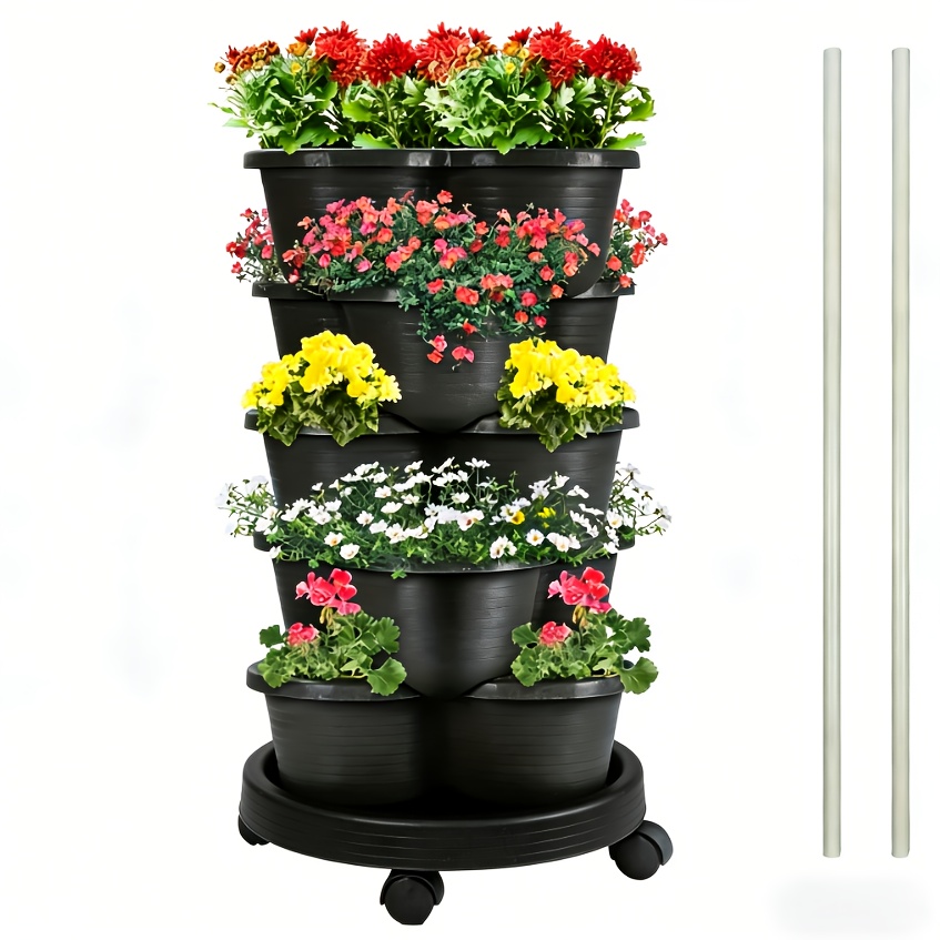 TEMU 1 Set Of High-quality 5-tier Stackable Vertical Flower Pots (with Removable Tray, Includes Pvc Pipe)/single Tray, Suitable For Growing