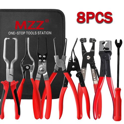 item picture 8pcs mzz heavy duty fuel line pliers set with 80 disconnect pliers caliper hose clamp filter durable steel construction for auto repair red black handles ideal for professional mechanics diy enthusiasts automotive repair tools professional mechanic tools durable steel pliers fuel line disconnect tool