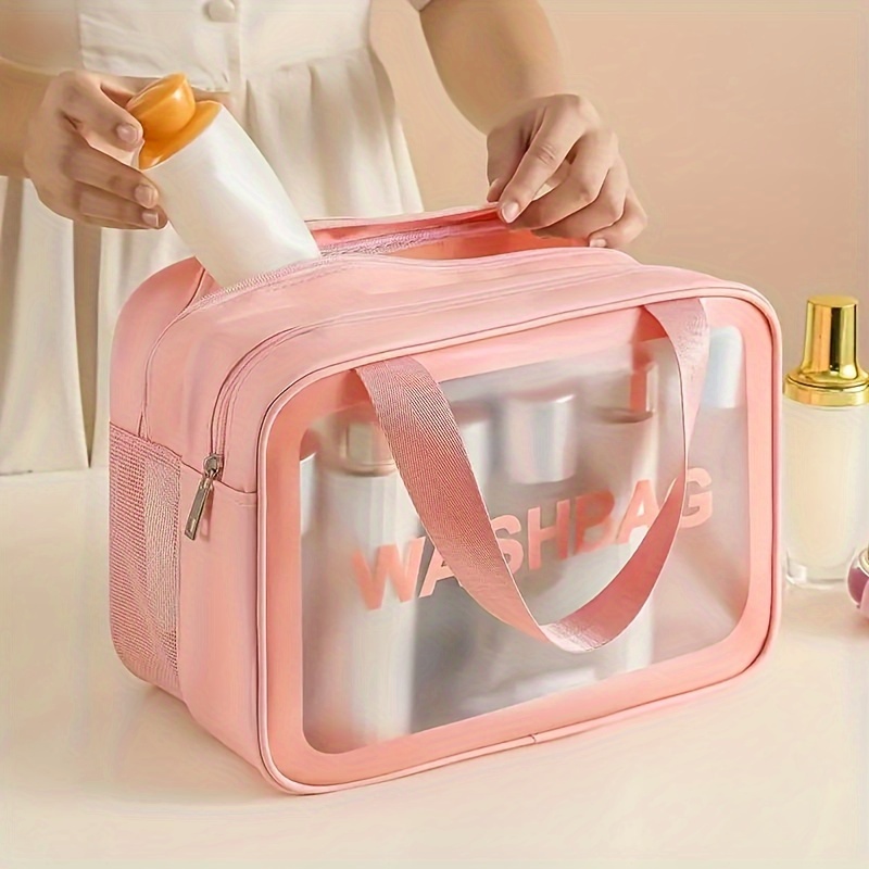 

1pc Large Capacity Wet And Dry Separation Cosmetic Bag, Portable Transparent Pvc Portable Storage Bag, Travel Toiletry Bag