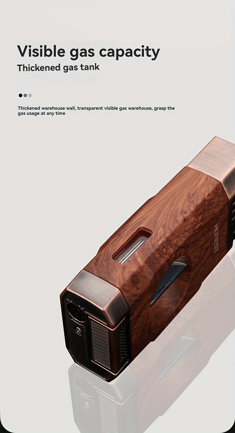 (Fuel Not Included) Cigar Lighter, Torch Lighter With V-shaped Cigar Cutter, Built-in Cigar Clip, Visible Air Window, Cigar Torch Lighter, Cool Lighter Suitable For Candles, Dual Windproof Jet Flame, Integrated Torch Cigar Lighter With Double Flame