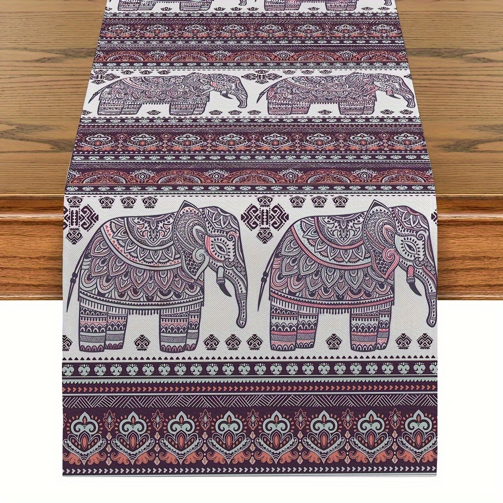 TEMU 1pc Table Decoration Elephant Ethnic Pattern Printed Table Runner