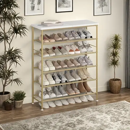 6 tier metal shoe rack organizer decorations for home large stable stackable shoe tower room decor suitable for entrance wardrobes bedroom garages space saving standing shelf