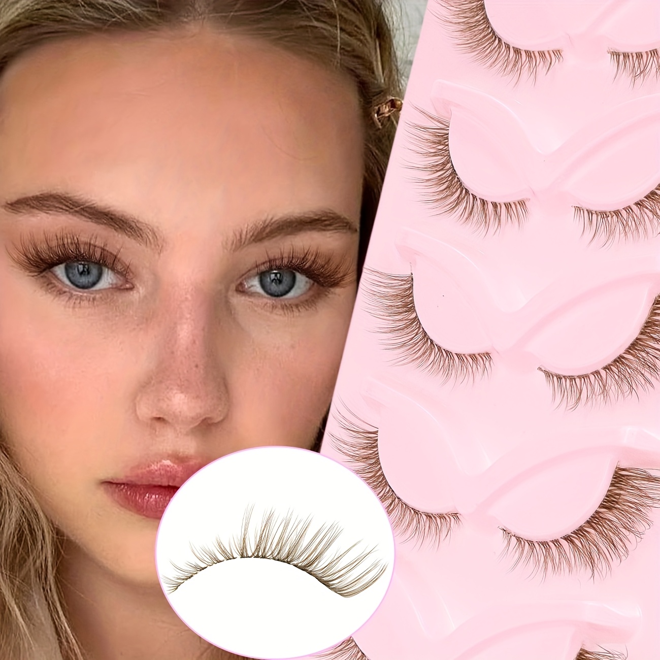 Image of 7 Pairs Of False Eyelashes, Natural And Long, Elongated Eye Tail, Enlarged Eyes, Brown, Natural Transparent , Eyelashes Extended 3-16mm, Daily Date Parties, Gifts, Eyelashes Qhs-25120