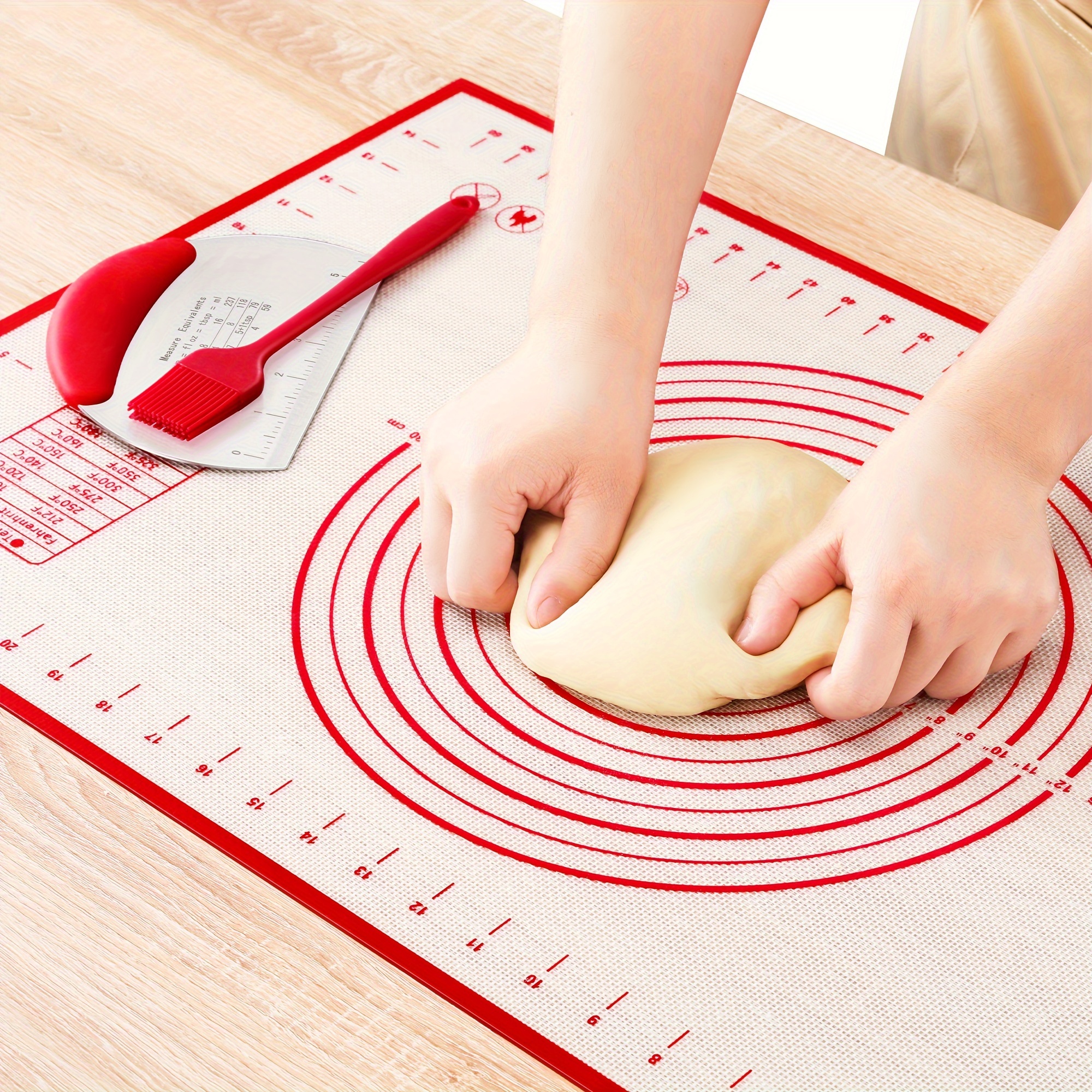 

3pcs/set Baking Accessories, 26x16 Inch Non-stick Silicone Baking Mat + Dough Pastry Scraper + Silicone Brush For Cookies, Bread, And Pastry With Measurements 14" By 24