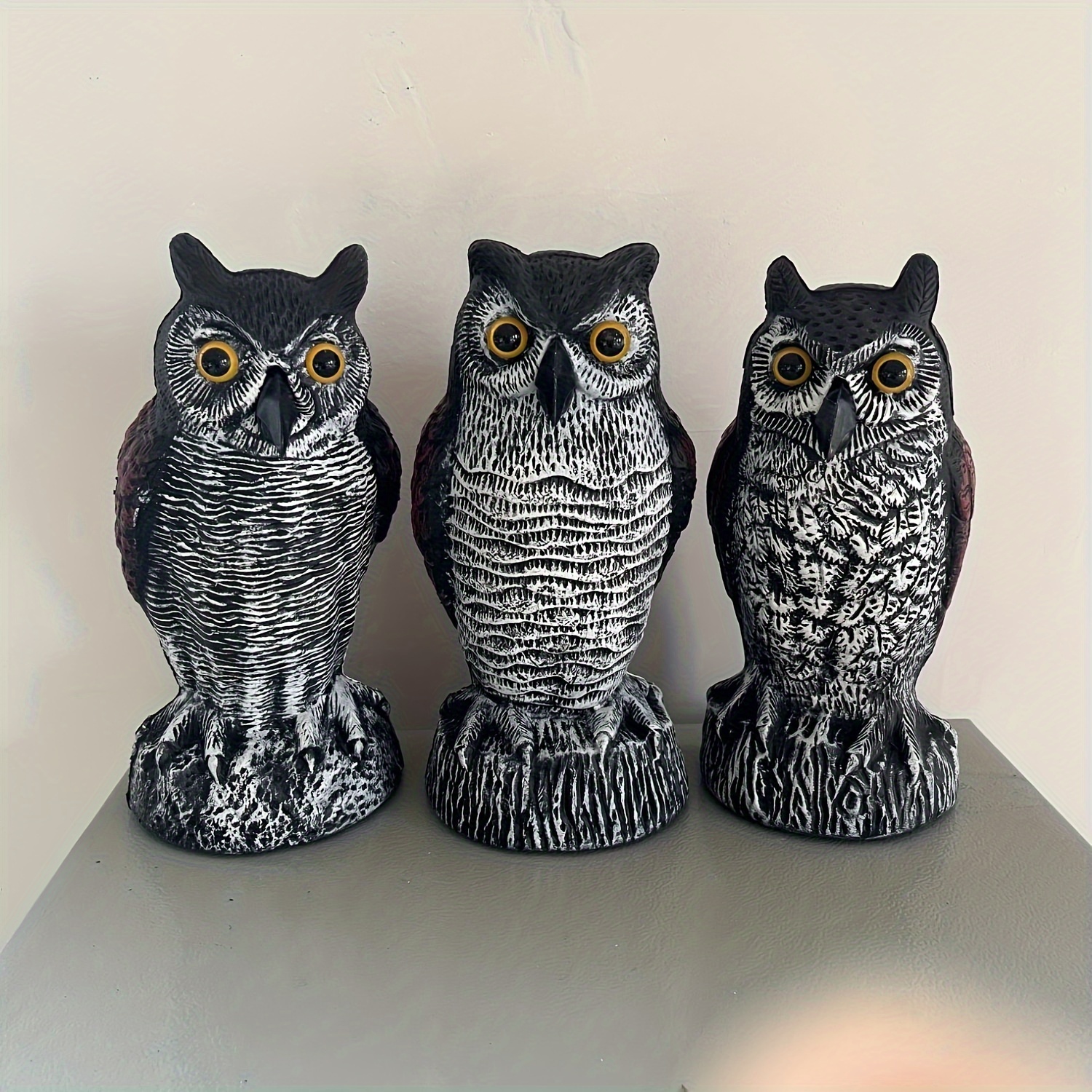 

3pcs Lifelike Owl Decoys - Realistic Bird & Repellent For Outdoor Yard, Plastic Garden Statues