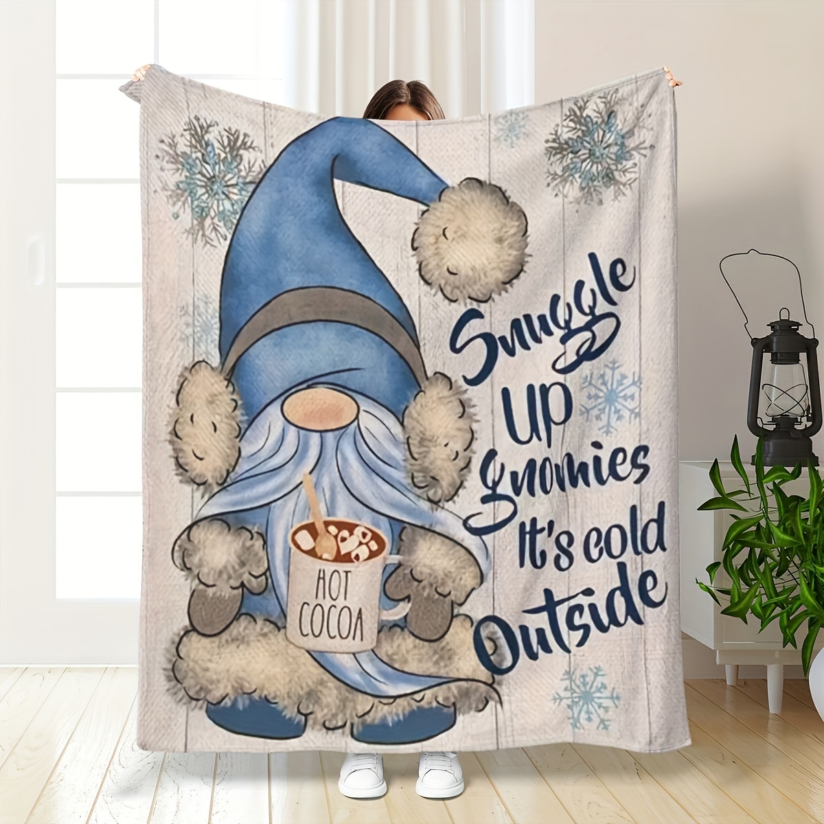 TEMU Gnome Print Flannel Throw Blanket - Soft, , Lightweight With " " Design For Use, | Whimsical Gnome Design | Polyester Flannel, Gnome Decor