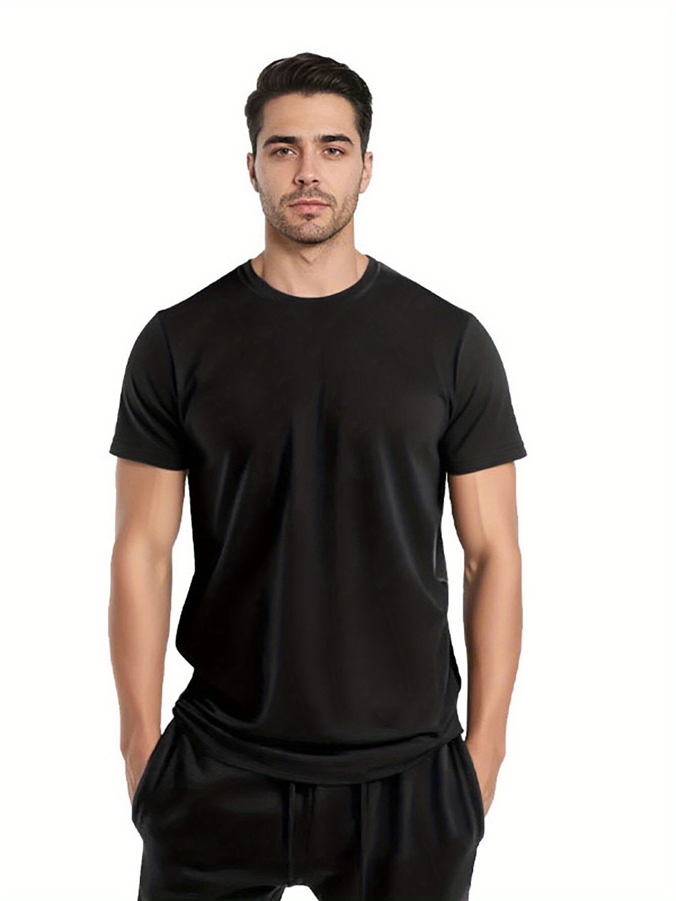 4pcs/Set Solid Color Men's T-Shirts Moisture-Wicking Quick-Dry... product image 4