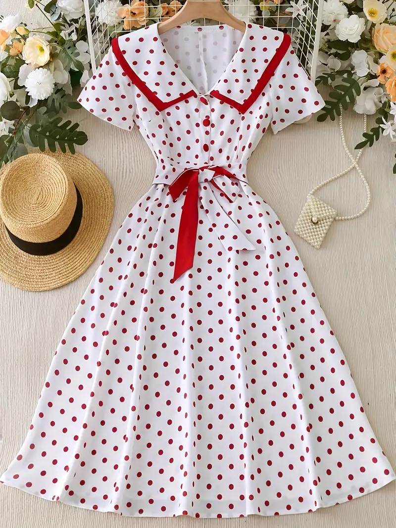 women's 1950s vintage polka dot a line dress belted waist - Temu Mexico