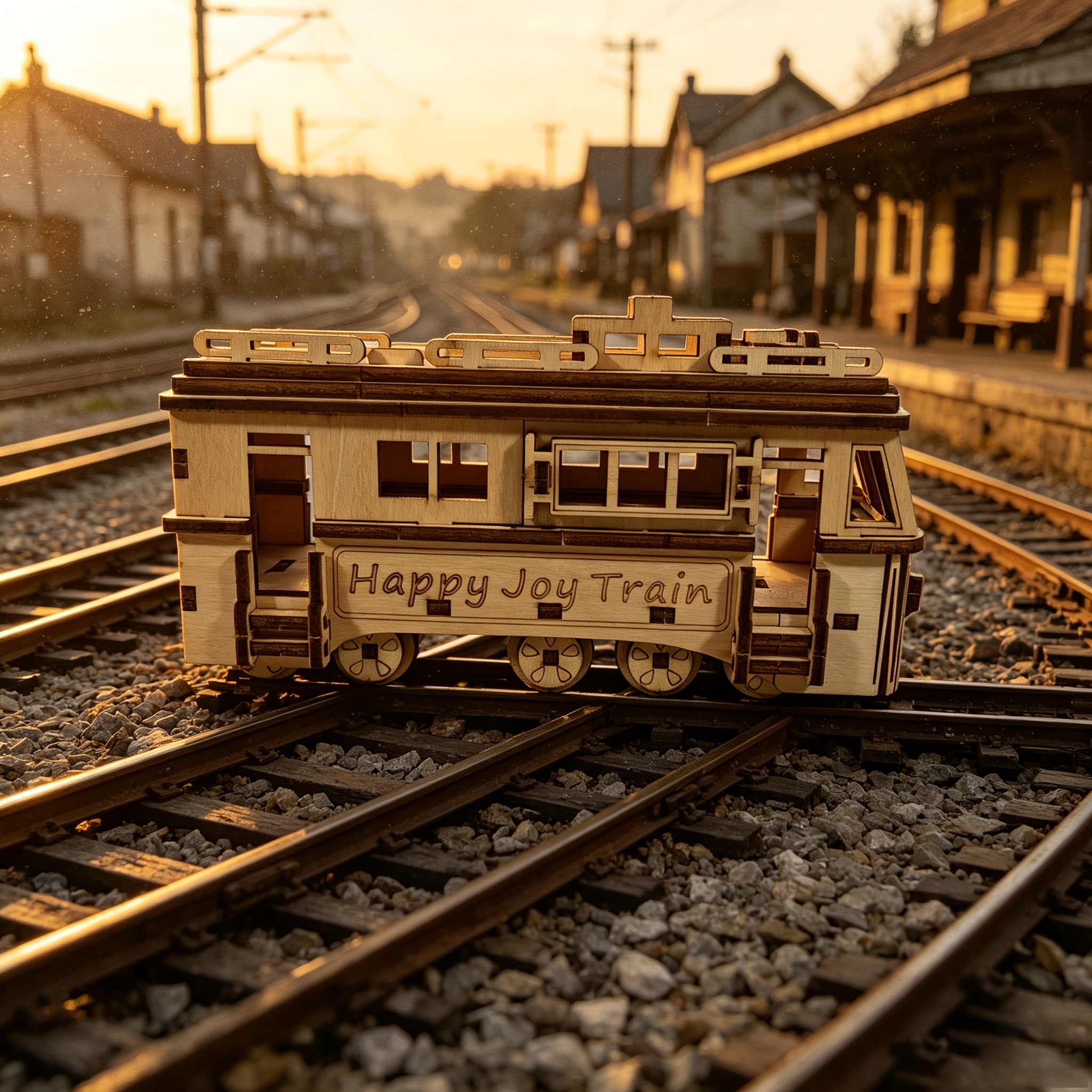 Wooden Tram Craft Ornament, 3D Puzzle Model