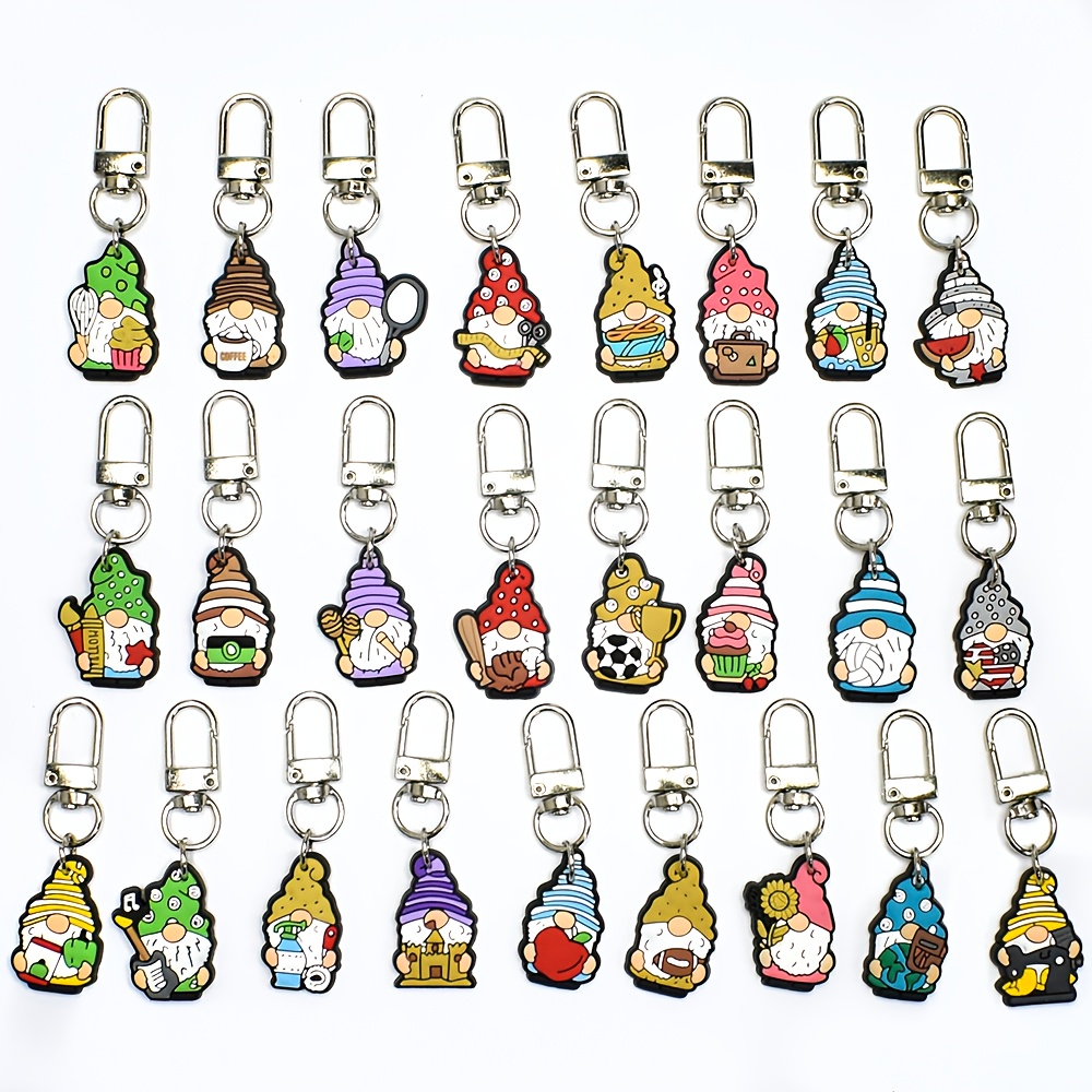 Image of 25pcs Plastic Lovely Dwarf Keychain, Gnome Image Key Pendant, Thanksgiving Gnome Key Chain, Purse Backpack Decoration Luggage Charm Additions Birthday Party Supplies Gift