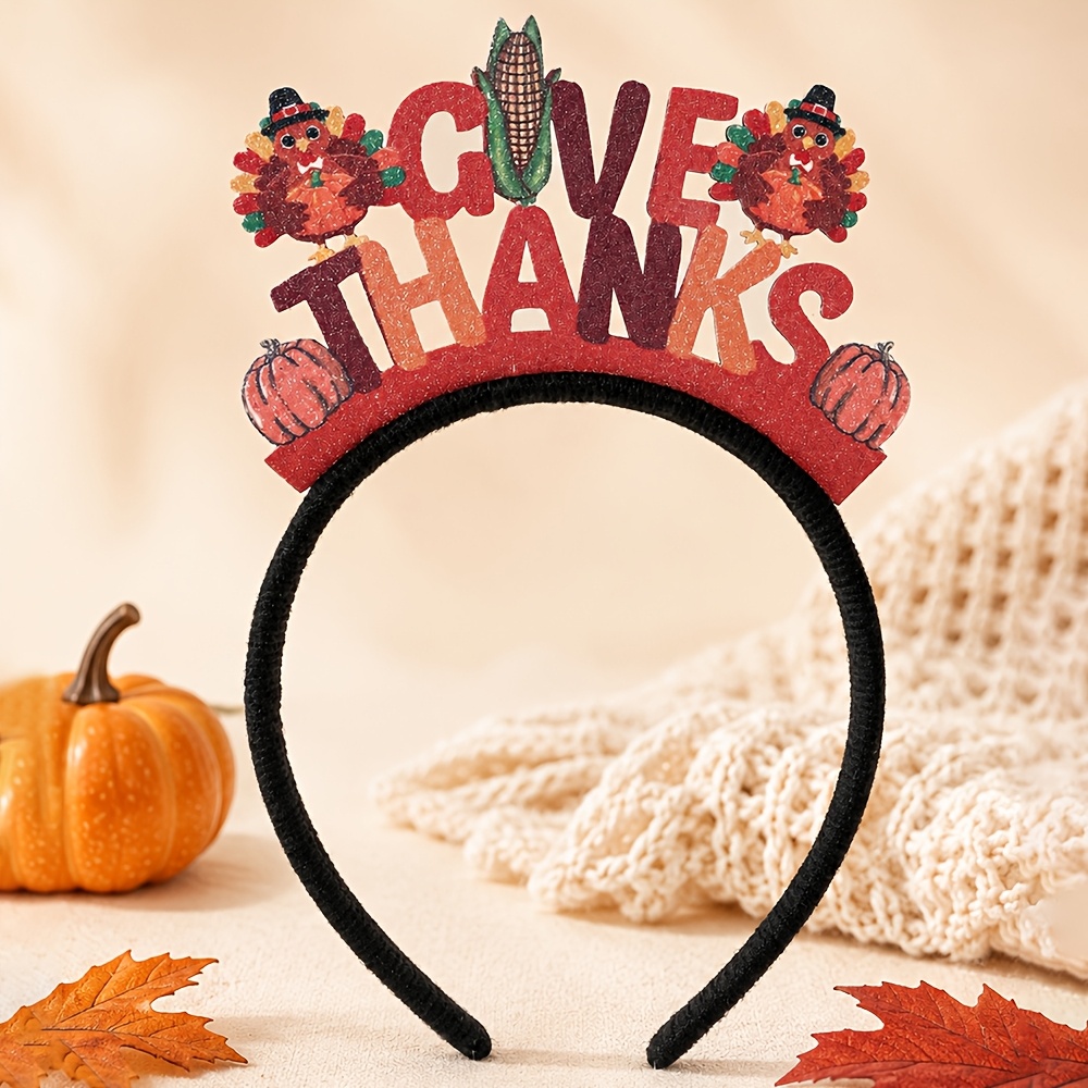 TEMU 1pc Thanksgiving Letter Headband Fall Turkey Pumpkin Corn Decor Hair Band Festival Party Hair Accessory