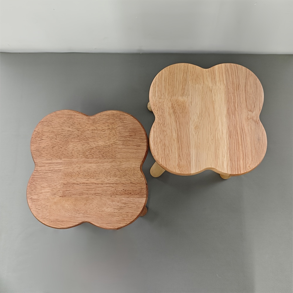 1pc vintage creative solid wood clover shaped stool small bench for sofa office footrest   used as entryway shoe bench living room coffee table stool reaching stool outdoor picnic resting stool Product details 3