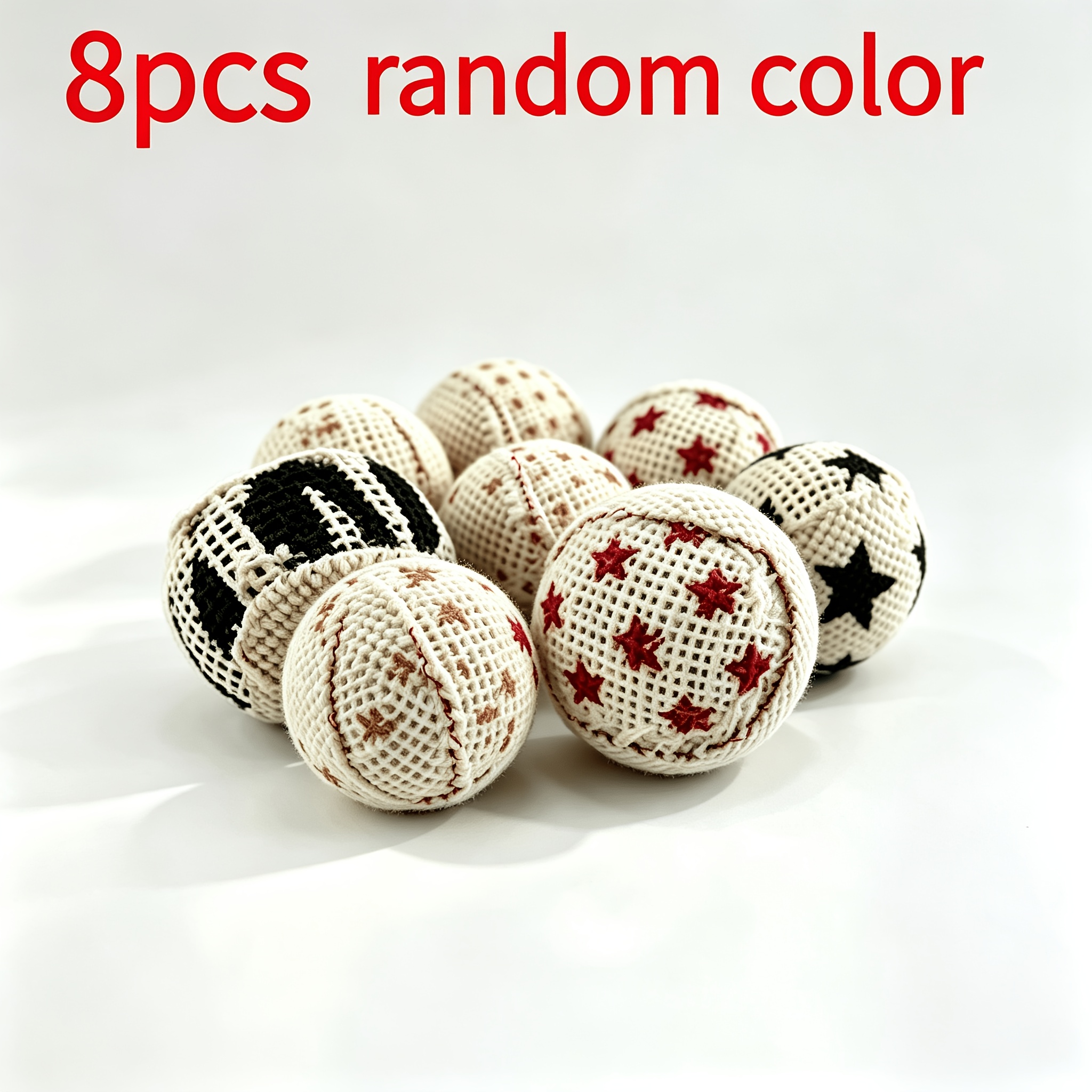 TEMU 8pcs Balles en Toile Sonores de Styles Aléatoires, Jouets de Chasse pour Chats, de Dessins Animés de Couleurs Aléatoires, Matériau en Toile