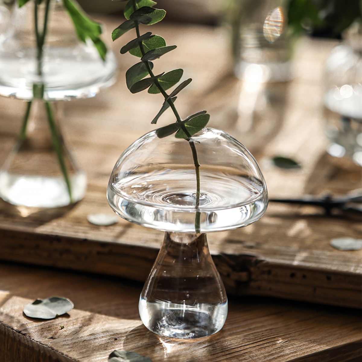 Clear Glass Mushroom Vase, Creative Home Decor Flower Pot